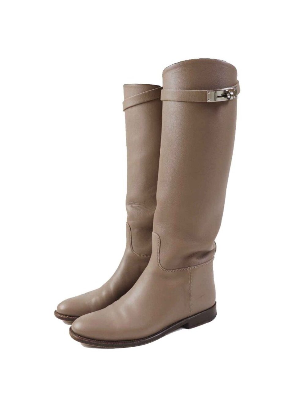 Hermes Silver Kelly Leather Jumping Boots Long Beige